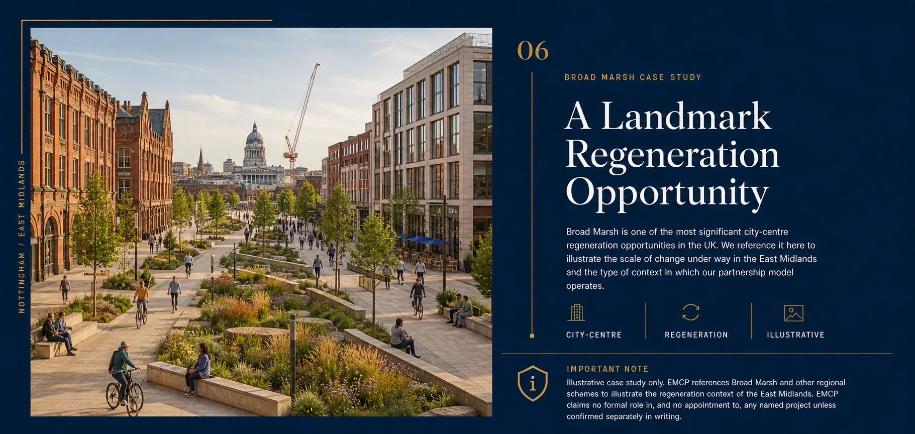 Broad Marsh landmark regeneration opportunity with landscaped public realm and case-study information