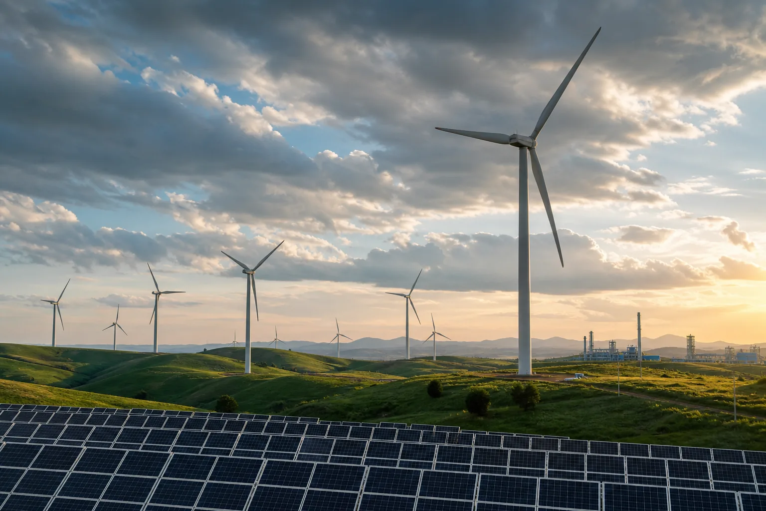 Wind turbines and solar panels providing clean-energy infrastructure
