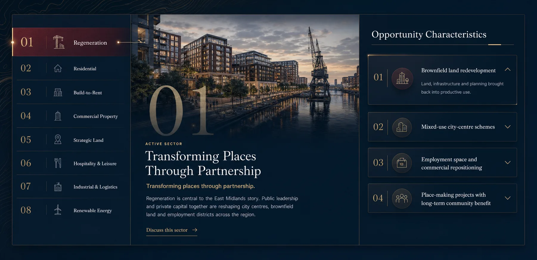 Regeneration sector — transforming places through partnership and opportunity characteristics