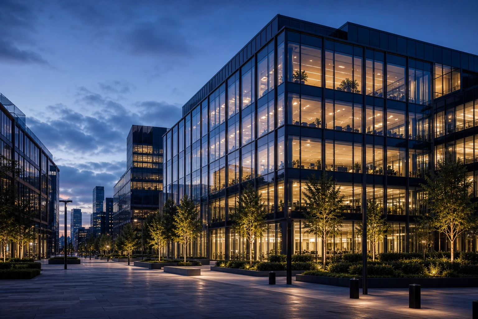 Institutional-quality commercial property and landscaped public realm