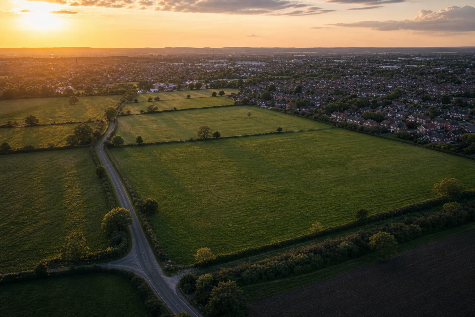 Aerial view of strategic land beside an urban area